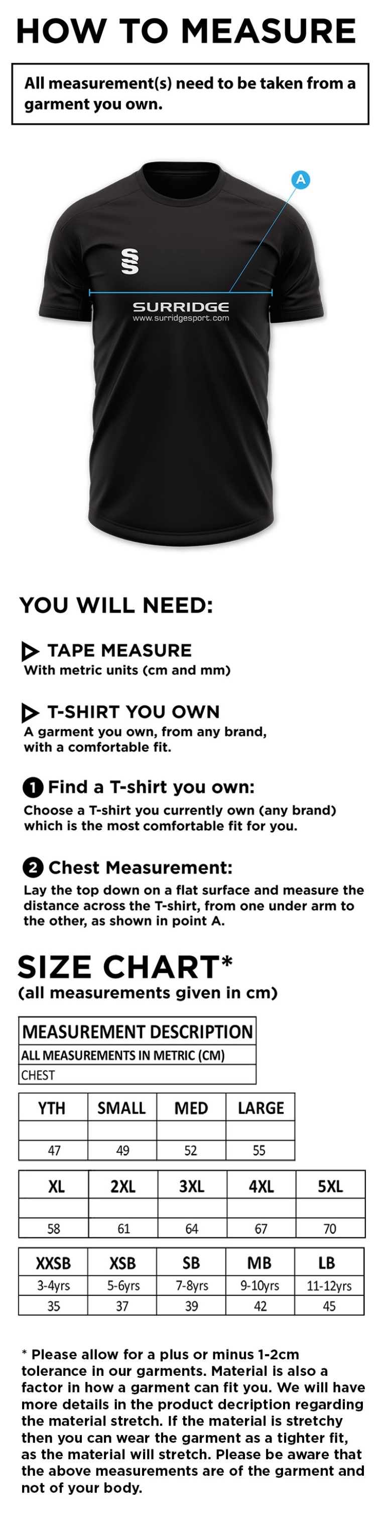 Stacksteads CC - Blade T-shirt - Size Guide