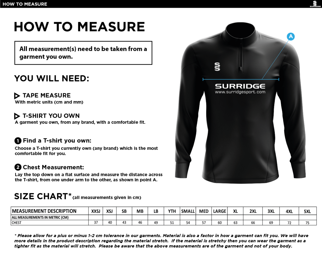 Stacksteads CC - Blade Performance Top - Size Guide