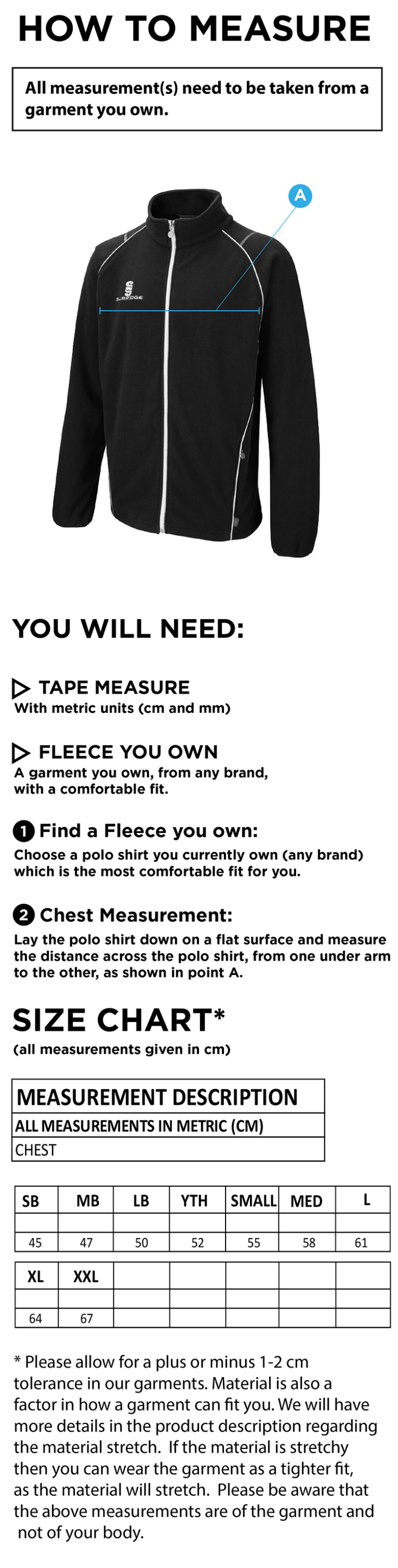Stacksteads CC - Curve Fleece - Size Guide
