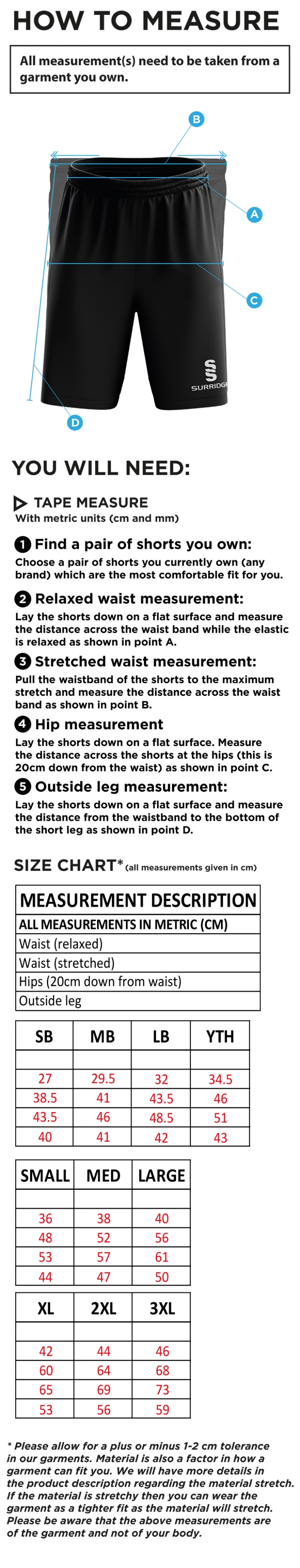 Stacksteads CC - Ripstop Short - Size Guide