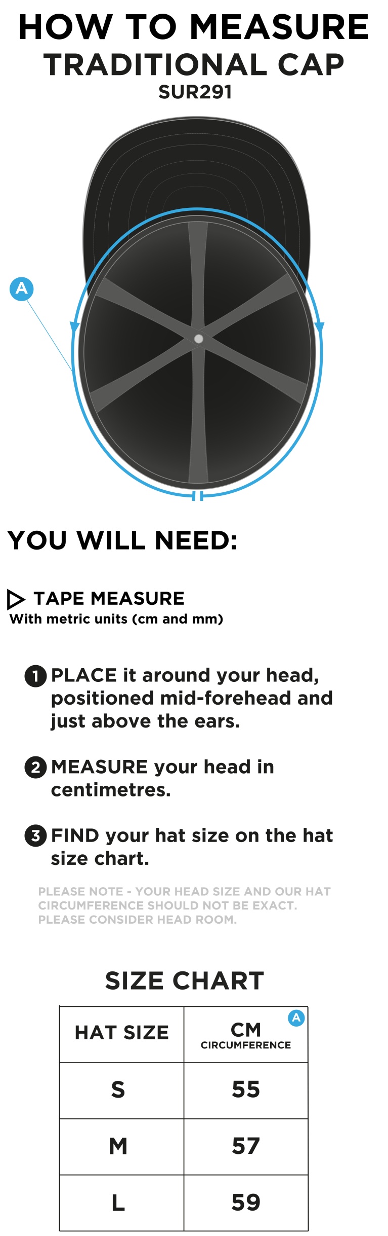 Stacksteads CC - English Playing Cap - Size Guide