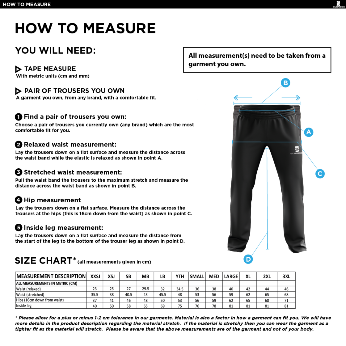 Stacksteads CC - Poplin Track Pant - Size Guide