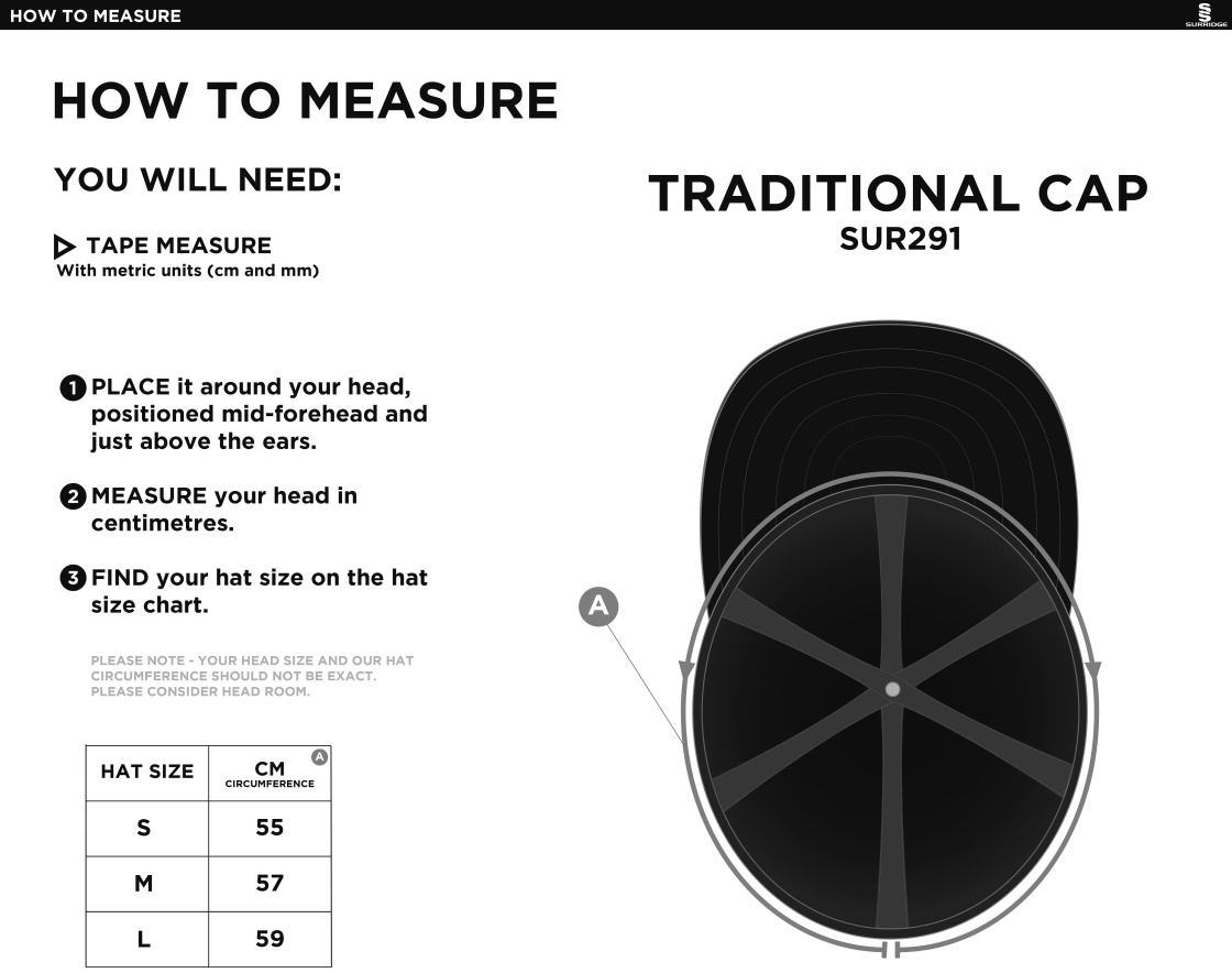Stacksteads CC - English Playing Cap - Size Guide