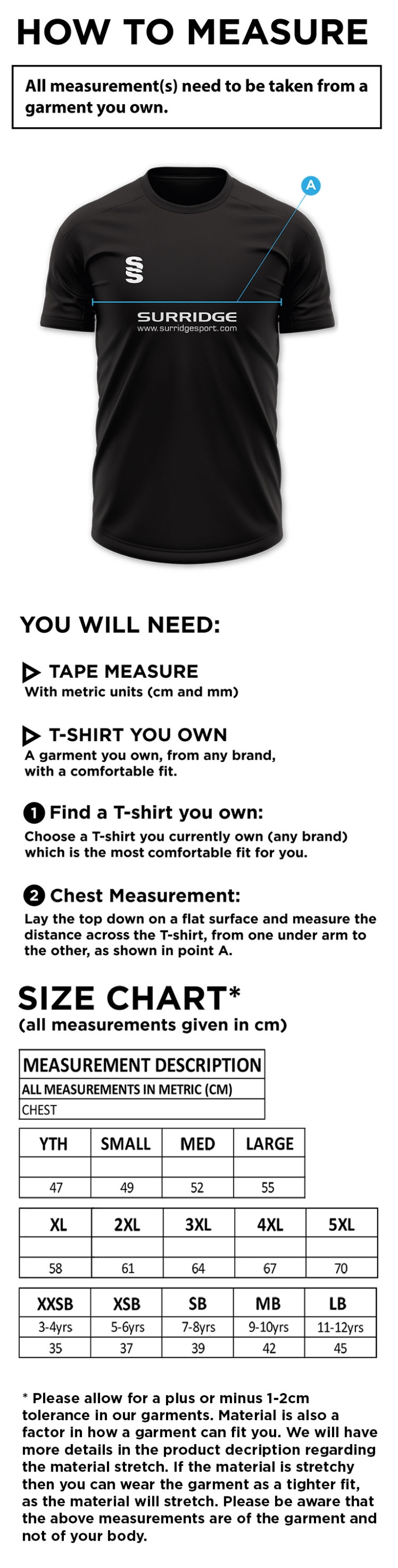 Stacksteads CC - Blade Polo - Size Guide