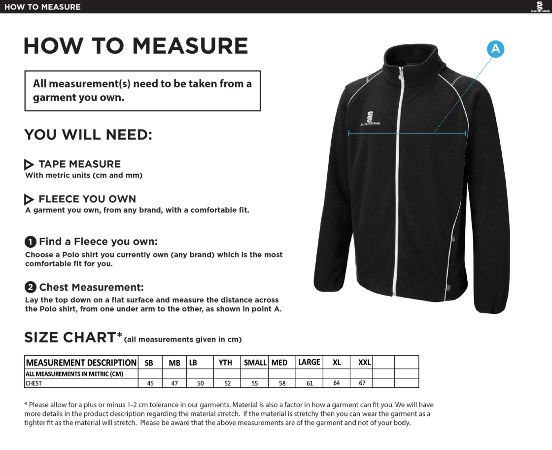Stacksteads CC - Curve Fleece - Size Guide