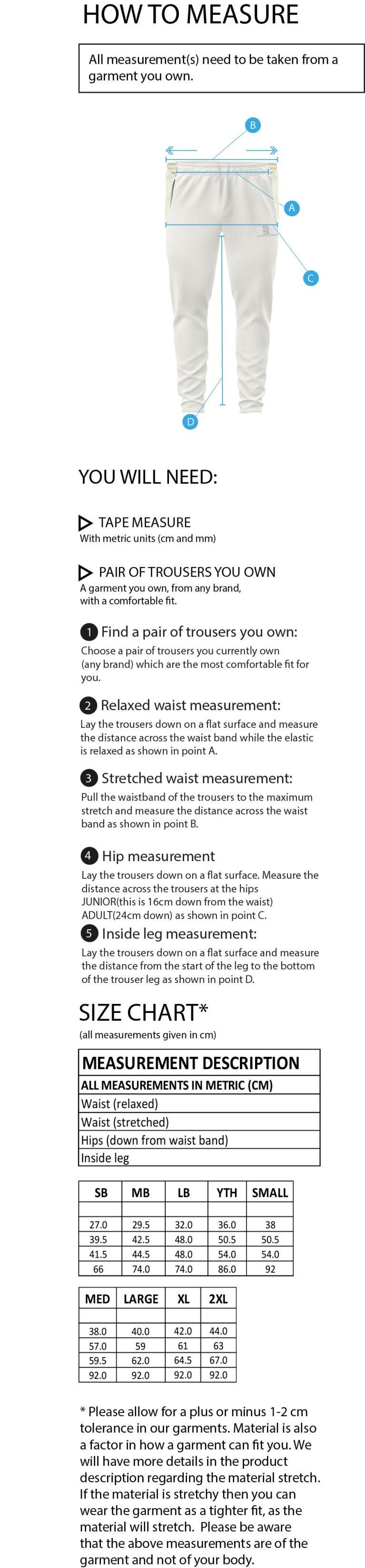Stacksteads CC - Ergo Playing Pant - Size Guide