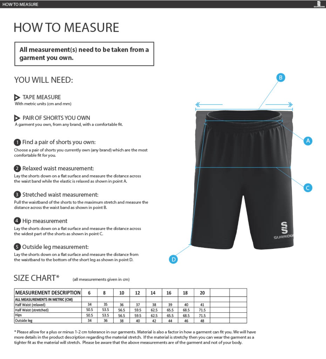 Stacksteads CC - Women's Ripstop Pocketed Shorts - Size Guide