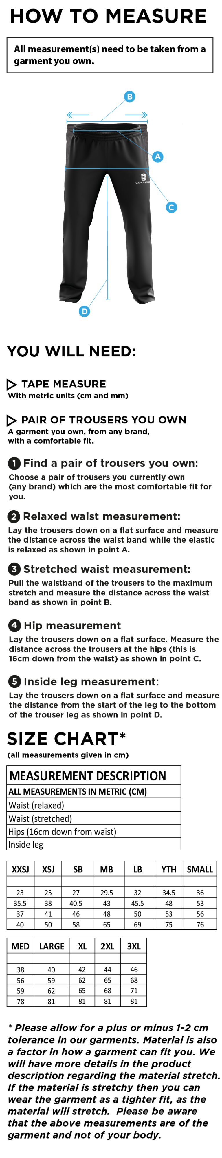 Stacksteads CC - Poplin Track Pant - Size Guide