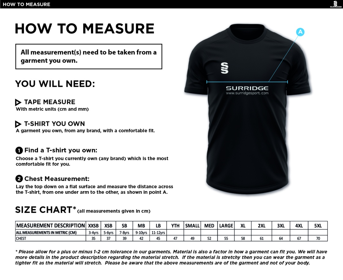 Stacksteads CC - Women's Blade Polo Shirt - Size Guide